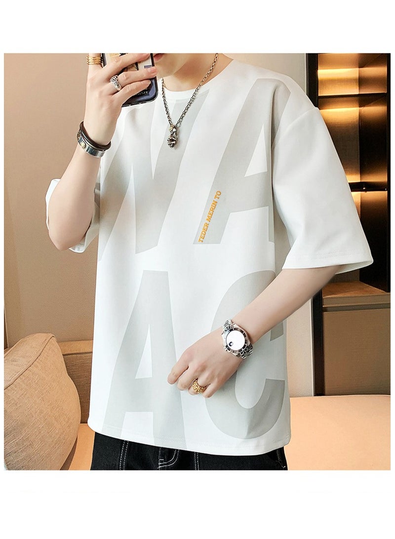 Large Size Fashionable Men's Letter Printed Round Neck T-shirt  - Image 1