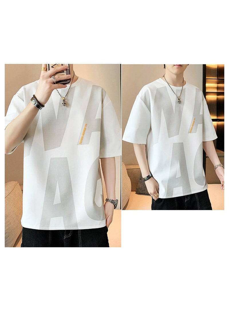Large Size Fashionable Men's Letter Printed Round Neck T-shirt  - Image 2