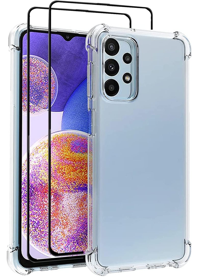 [1+2] Case for Samsung Galaxy A23 4G with Tempered Glass Screen Protector (2 Pcs) Clear Gradient Soft TPU Bumper Slim Shockproof Protective Cover (Galaxy A23 4G, Clear) - Image 1