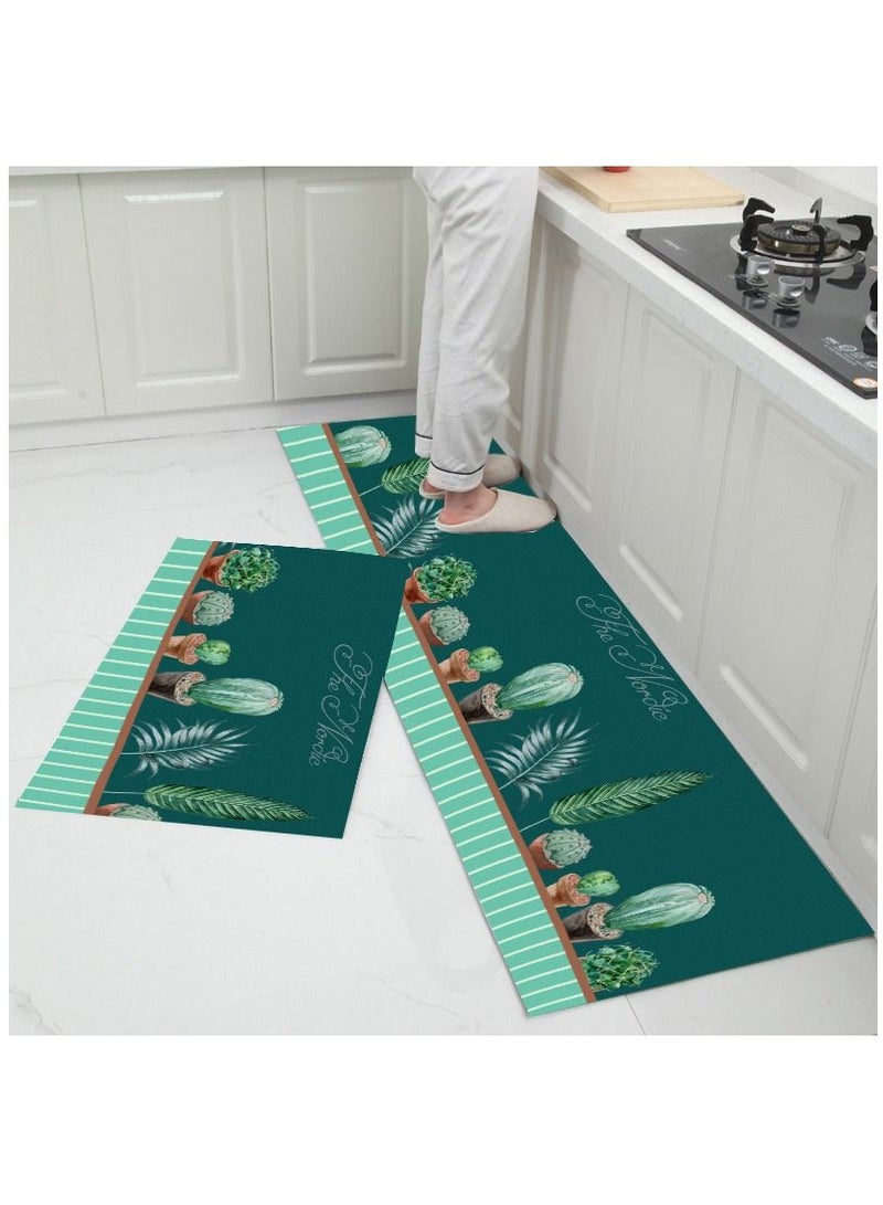 Y&D 2-Piece Non-Slip Floor Mats Landscape Plants Super Absorbent Kitchen Rug Set 