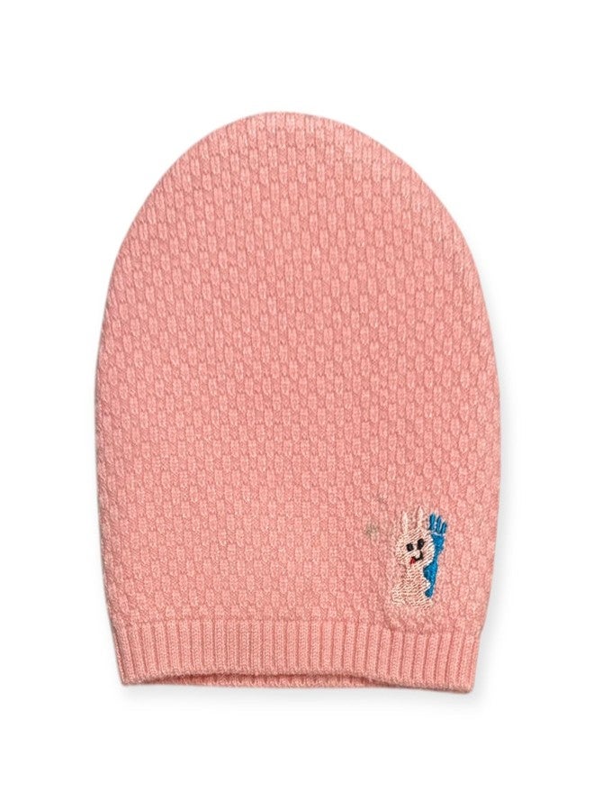 FAMWRAPZ Newborn Baby Woolen Knitted Cap - Soft & Cozy Winter Hat for 0-3 Months - Warm, Stretchable, and Breathable Beanie for Infant Boys & Girls - Ideal for Daily Use & Gifting Pink - Image 1