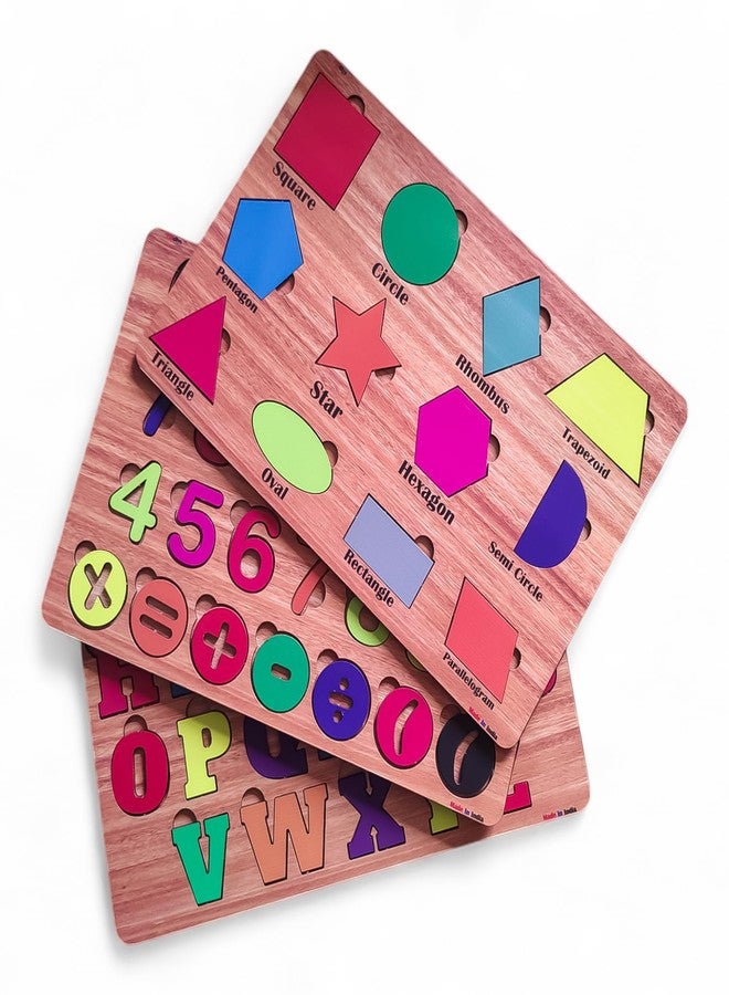Fiddlys Wooden Educational Jigsaw Puzzles for Toddlers & Preschoolers, Double Layered Wooden Puzzles with Bright Front & Back Print Alphabet Shapes and Numbers Learning, Toy (Alphabet Number Shapes) - Image 1