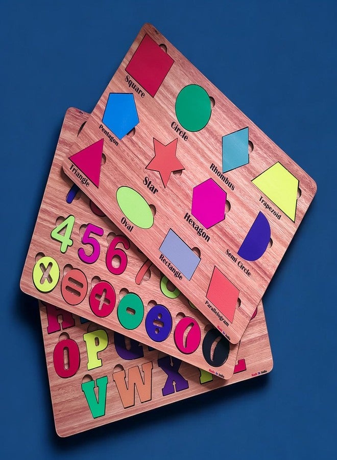 Fiddlys Wooden Educational Jigsaw Puzzles for Toddlers & Preschoolers, Double Layered Wooden Puzzles with Bright Front & Back Print Alphabet Shapes and Numbers Learning, Toy (Alphabet Number Shapes) - Image 2