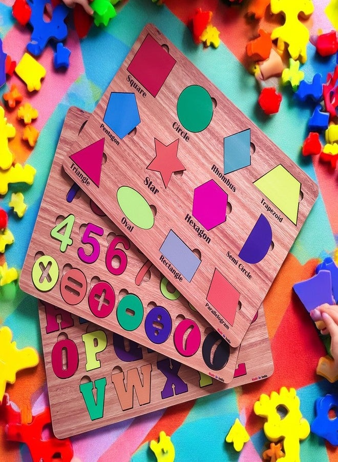Fiddlys Wooden Educational Jigsaw Puzzles for Toddlers & Preschoolers, Double Layered Wooden Puzzles with Bright Front & Back Print Alphabet Shapes and Numbers Learning, Toy (Alphabet Number Shapes) - Image 3