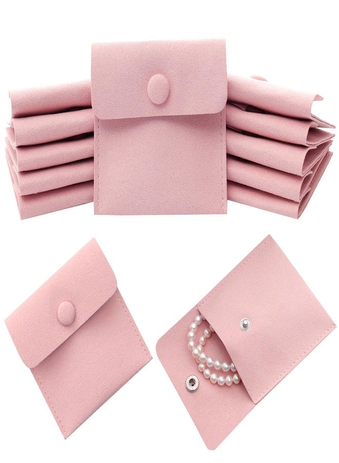 Heliltd Microfiber Jewelry Pouch 8x8cm - 12pcs Bulk Packaging Bags, Small Gift Pouches, Mini Envelope Style With Snap Button (Pink) - Image 1
