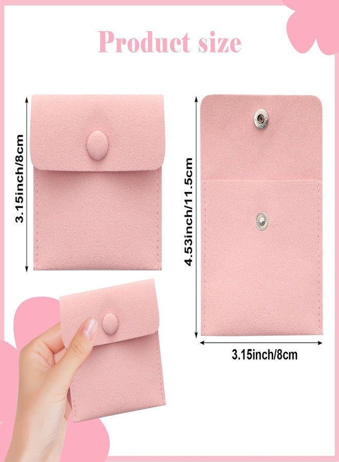 Heliltd Microfiber Jewelry Pouch 8x8cm - 12pcs Bulk Packaging Bags, Small Gift Pouches, Mini Envelope Style With Snap Button (Pink) - Image 2
