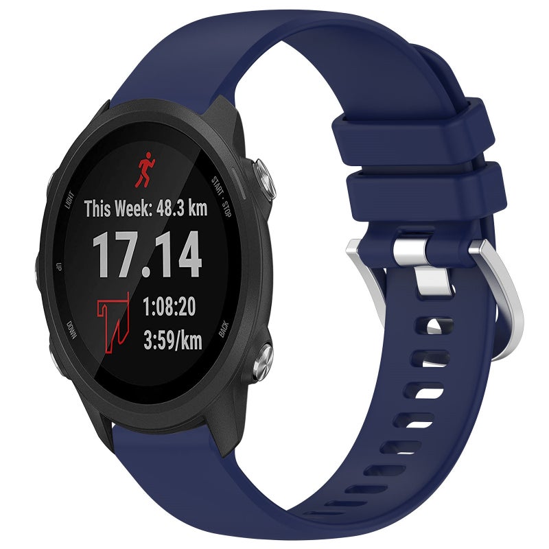 S-TOP For Garmin Forerunner245 / 245 Music Liquid Glossy Silver Buckle Silicone Watch Band(Dark Blue) - Image 1
