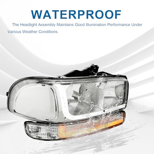 Fullux LED DRL Headlights Assembly Compatible with 1999-2007 GMC Sierra / 2000-2006 Yukon XL 1500 2500 Excluding Denali Vehicles Clear Reflector Chrome Housing - Image 5
