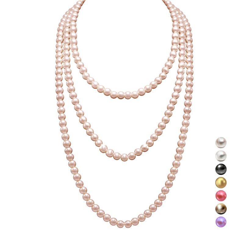 Halukakah 1920s Long Pearl Necklace for Women - Exquisite Natural Cultured Pearls - Luxurious 8mm Strand with Timeless Elegance - Champagne Gold Length 71" - Perfect for Special Occasions - Image 1