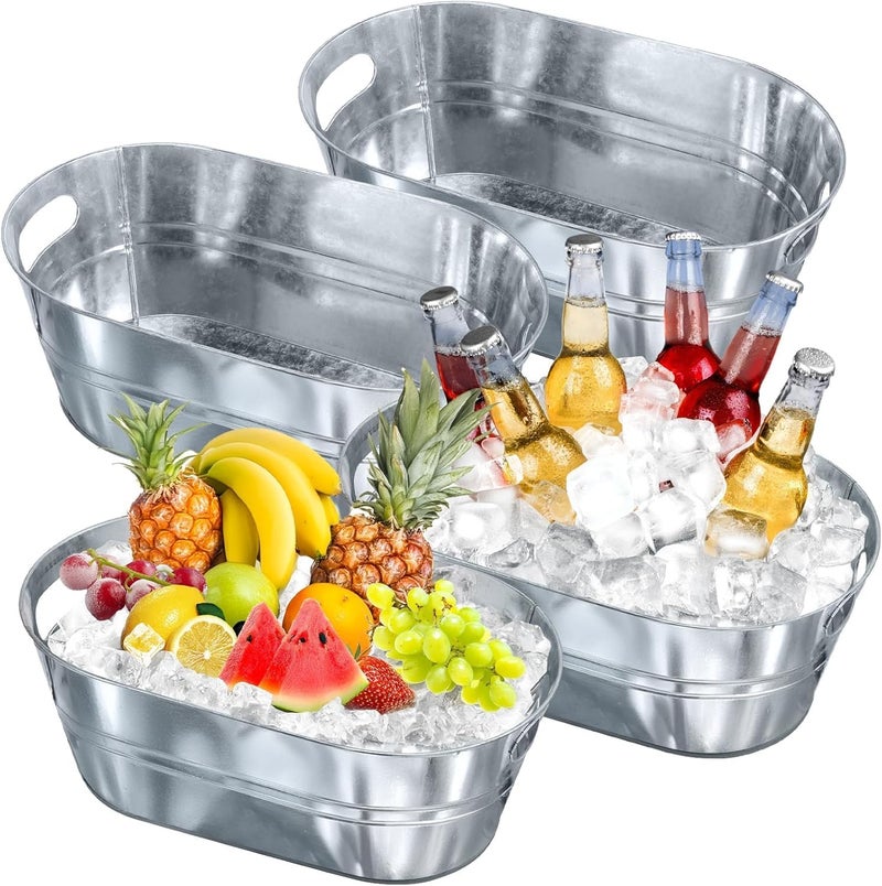 Cabaubl 4 Gallon Galvanized Tub with Carry Handles,4 PCS Ice Buckets for Parties,Large Metal Drink Buckets,Beverage Tubs for Parties,Bar Supplies,Drink Tin Bins for Beer Wine Champagne (Silver-2) - Image 1