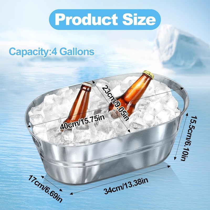 Cabaubl 4 Gallon Galvanized Tub with Carry Handles,4 PCS Ice Buckets for Parties,Large Metal Drink Buckets,Beverage Tubs for Parties,Bar Supplies,Drink Tin Bins for Beer Wine Champagne (Silver-2) - Image 2