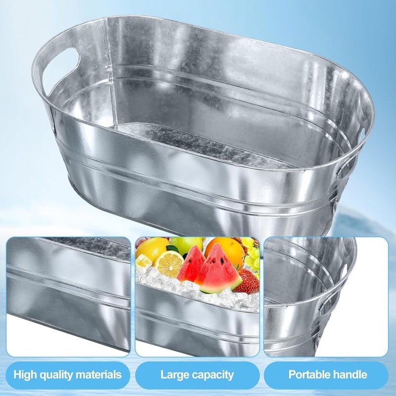 Cabaubl 4 Gallon Galvanized Tub with Carry Handles,4 PCS Ice Buckets for Parties,Large Metal Drink Buckets,Beverage Tubs for Parties,Bar Supplies,Drink Tin Bins for Beer Wine Champagne (Silver-2) - Image 4
