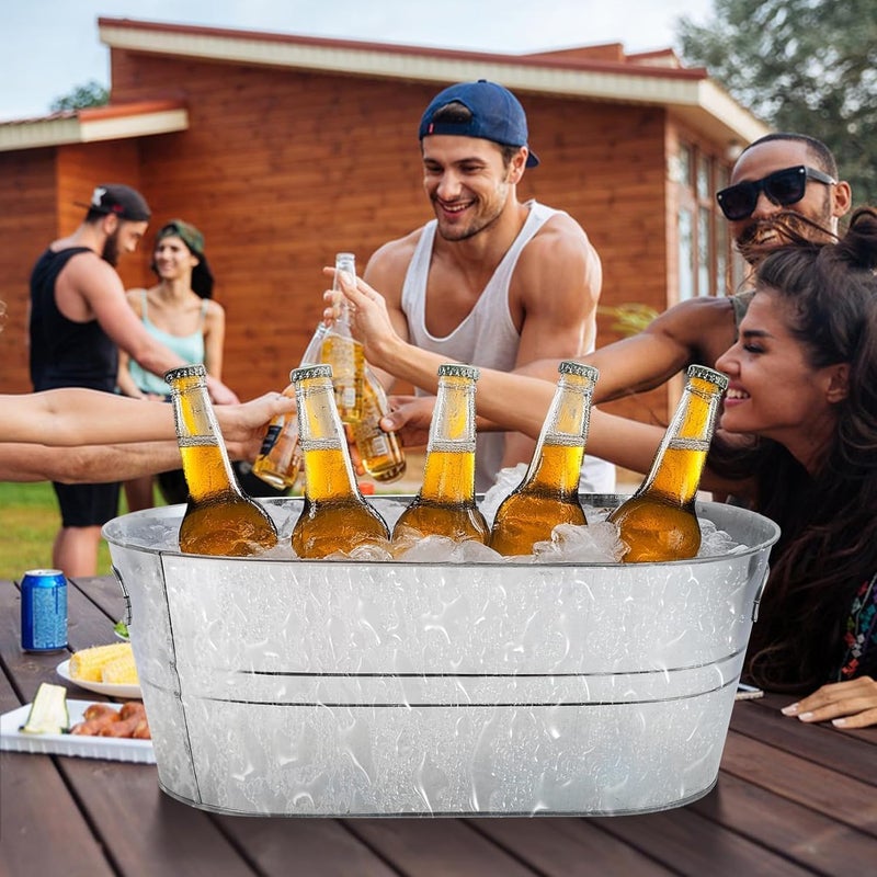 Cabaubl 4 Gallon Galvanized Tub with Carry Handles,4 PCS Ice Buckets for Parties,Large Metal Drink Buckets,Beverage Tubs for Parties,Bar Supplies,Drink Tin Bins for Beer Wine Champagne (Silver-2) - Image 5