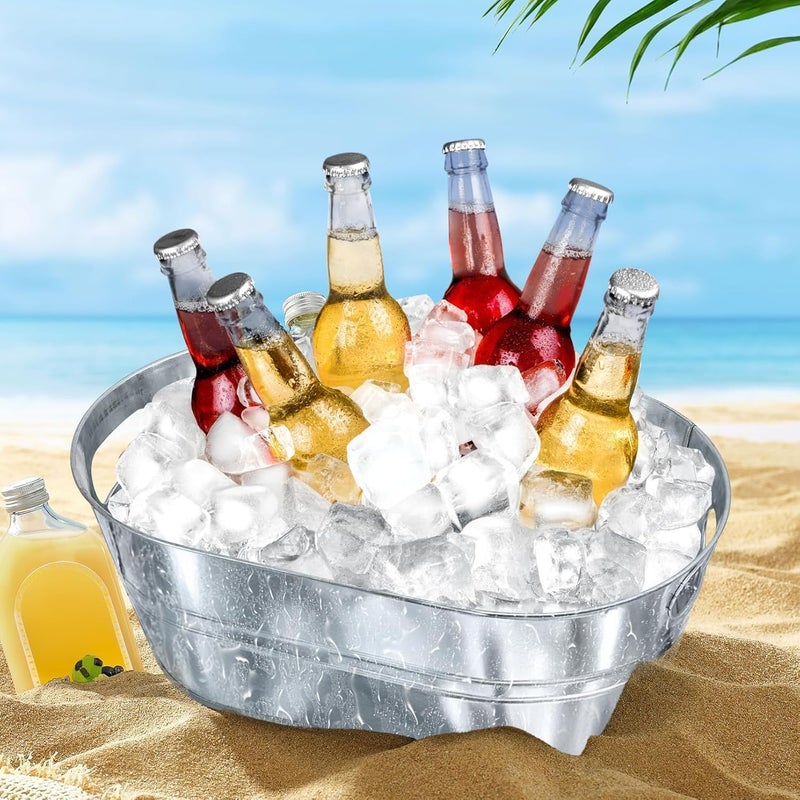 Cabaubl 4 Gallon Galvanized Tub with Carry Handles,4 PCS Ice Buckets for Parties,Large Metal Drink Buckets,Beverage Tubs for Parties,Bar Supplies,Drink Tin Bins for Beer Wine Champagne (Silver-2) - Image 3