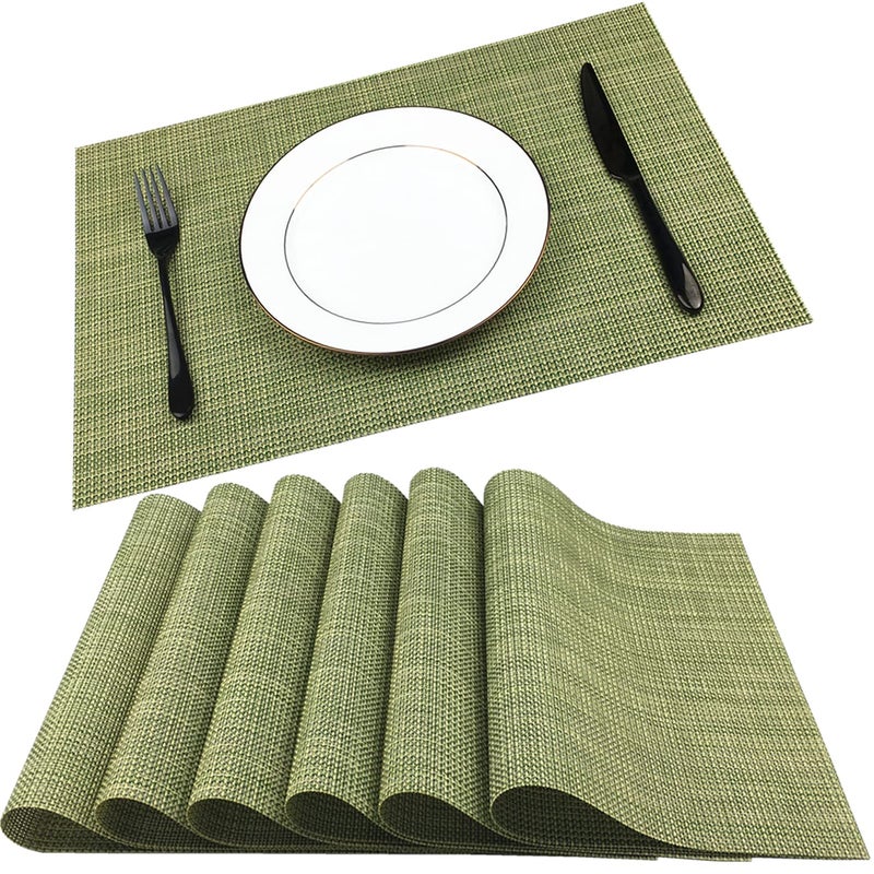 WAZAIGUR WAZAIGUR PlacematsEasy to Clean Crisscross Woven Vinyl Place Mats Durable NonSlip Heat Resistant Table MatsPlacemats for Kitchen Table Set of 6Green and Yellow 