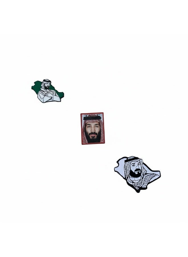 3 in 1 3D Mobile Stickers, 3 pieces, Metallic Iron Package, Saudi Arabia, Saudi Flag and Prince Mohammed bin Salman, Mobile Phone Stickers - Image 1