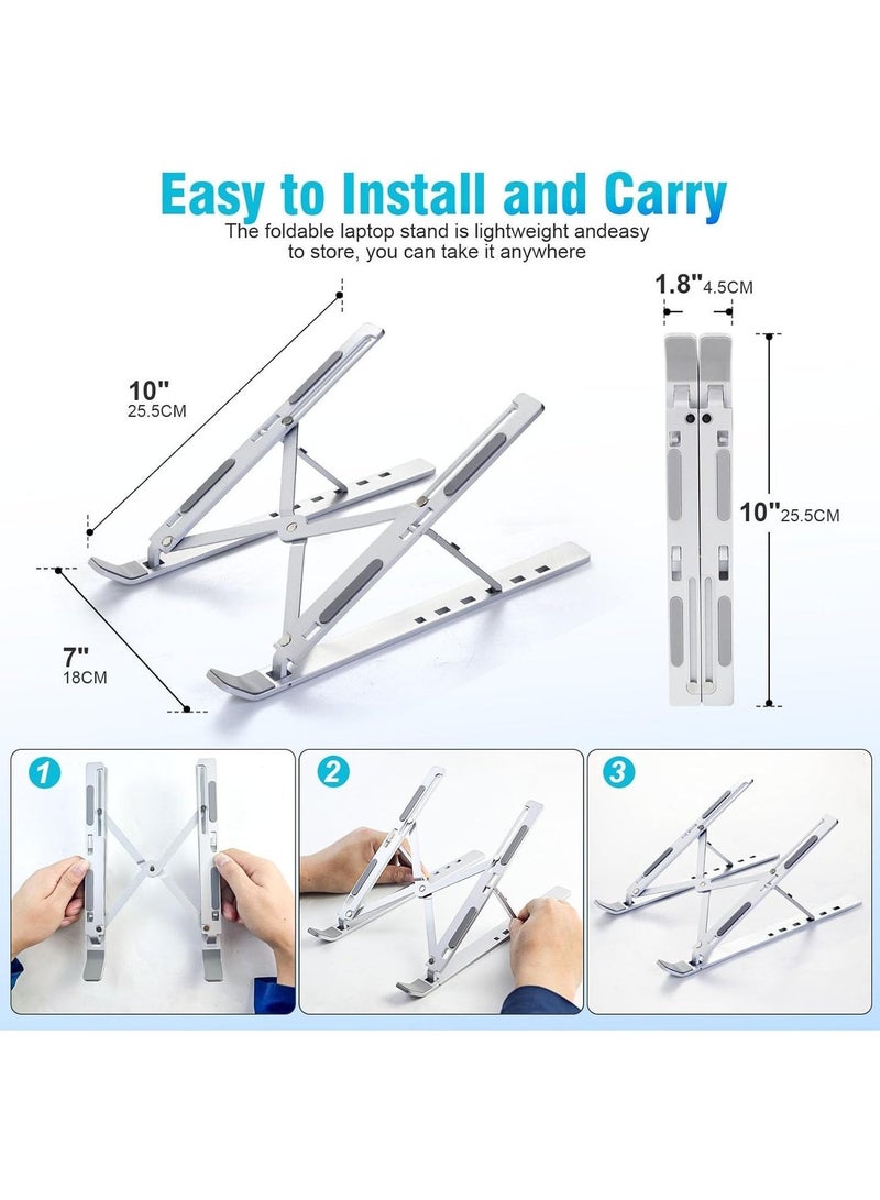 أكاليكس حامل كمبيوتر محمول قابل للطي للمكتب، رافع كمبيوتر محمول قابل للتعديل مصنوع من سبائك الألومنيوم مع وسادات سيليكون مانعة للانزلاق، حامل كمبيوتر محمول مزود بفتحات تهوية للتبريد يناسب معظم أجهزة الكمبيوتر المحمولة | فضي - Image 4
