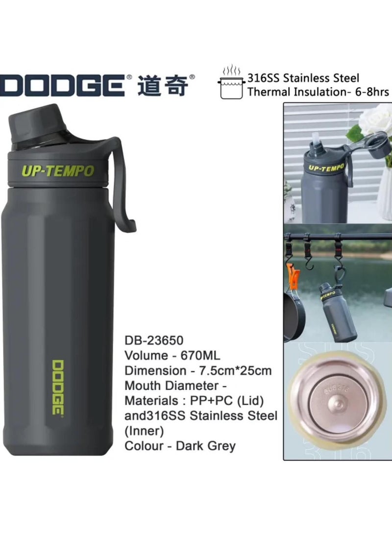 Dodge - Pure Hot & Cold Insulated Bottle with Advanced Thermal Insulation Technology Fits All Types of Liquids and Beverages Whether You Like It Cold or Hot With a Capacity of 670ml Pure keeps your drink at its temperature for an amazing 12 hours Color Grey - Image 1
