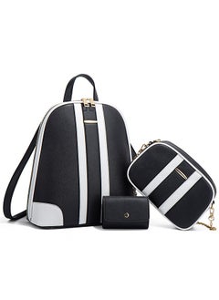 3 Pcs Women Backpack Shoulder Bags PU Leather Ladies Rucksack School bags Waterproof Anti-theft Daypack for Work Travel Office Shopping Black