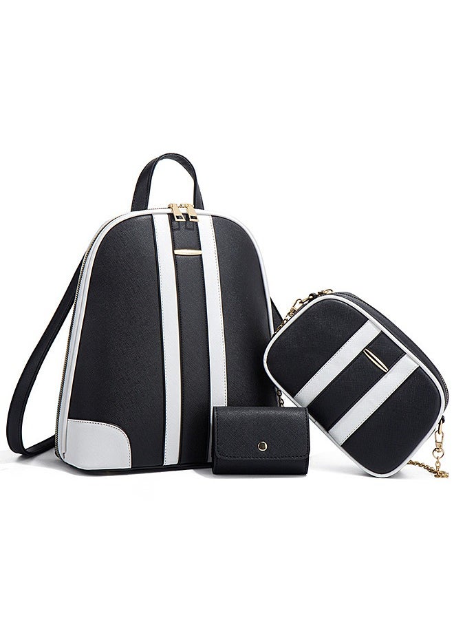 Generic - 3 Pcs Women Backpack Shoulder Bags PU Leather Ladies Rucksack School bags Waterproof Anti-theft Daypack for Work Travel Office Shopping Black - Image 1
