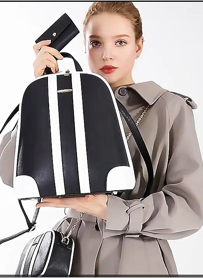 Generic - 3 Pcs Women Backpack Shoulder Bags PU Leather Ladies Rucksack School bags Waterproof Anti-theft Daypack for Work Travel Office Shopping Black - Image 1