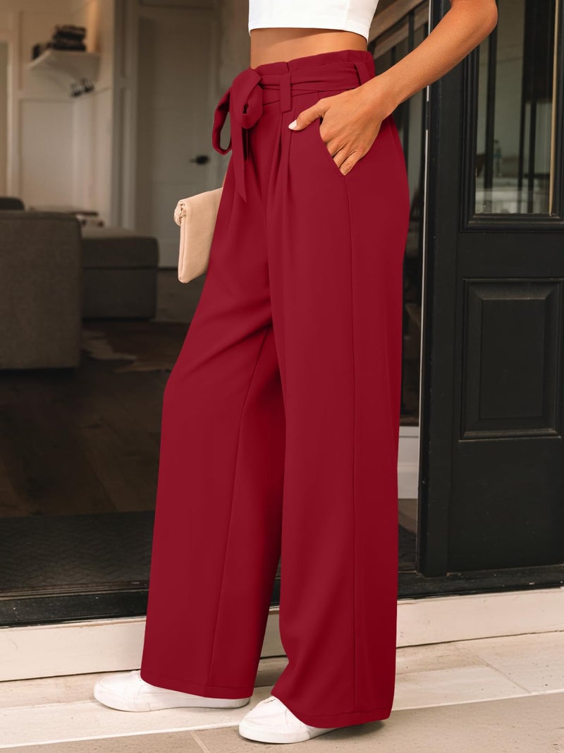 LILLUSORY Wide Leg Dress Work Pants Womens Petite Palazzo Spring Summer 2026 Flowy Trousers Slacks High Waisted Business Dressy Casual Outfits Clothes Office Cute Teacher Clothing Red M - Image 3