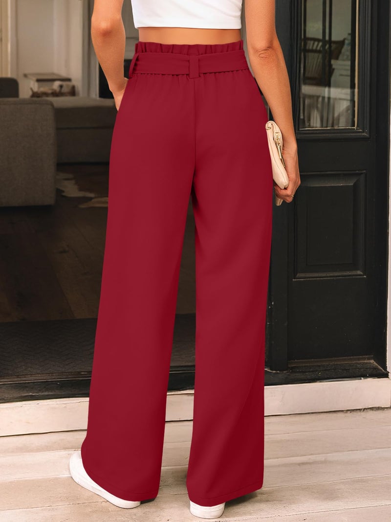 LILLUSORY Wide Leg Dress Work Pants Womens Petite Palazzo Spring Summer 2026 Flowy Trousers Slacks High Waisted Business Dressy Casual Outfits Clothes Office Cute Teacher Clothing Red M - Image 4
