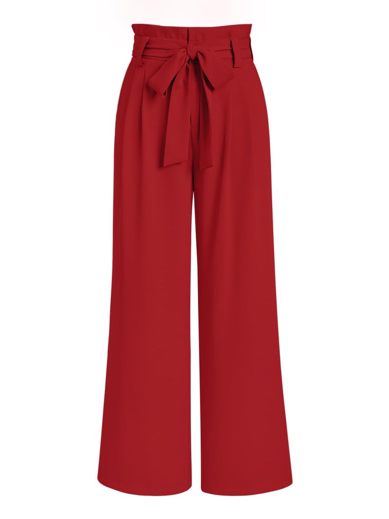 LILLUSORY Wide Leg Dress Work Pants Womens Petite Palazzo Spring Summer 2026 Flowy Trousers Slacks High Waisted Business Dressy Casual Outfits Clothes Office Cute Teacher Clothing Red M - Image 1