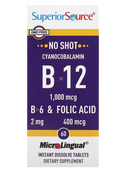 Cyanocobalamin & B-12 &  B-6 & Folic Acid 1000 mcg & 2 mg & 400 mcg 60 MicroLingual Instant Dissolve Tablets