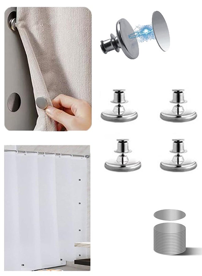 4 Pcs Magnetic Curtain Clips, Curtain Magnets Closure Prevent Light Leaking, Shower Curtain Side Magnets with Self-Adhesive Patch for Tight Seal - Image 1