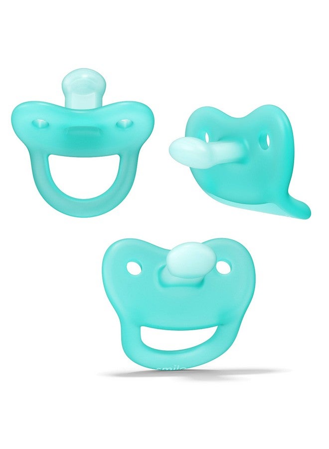 Smilo Newborn Baby Pacifier - 3 Pack of Orthodontic Pacifiers for Babies from 0-2 Months - Expands to Support The Palate During Soothing - BPA-Free - Aqua - Image 1