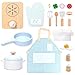 UMU Wooden Kids Cooking Set 18Piece Pretend Play Kitchen Toy with Pots Pans Play Food Utensils Apron Chef Hat Montessori Role Play Set for Toddlers and Children Age 3 4 5 Years - Image 2