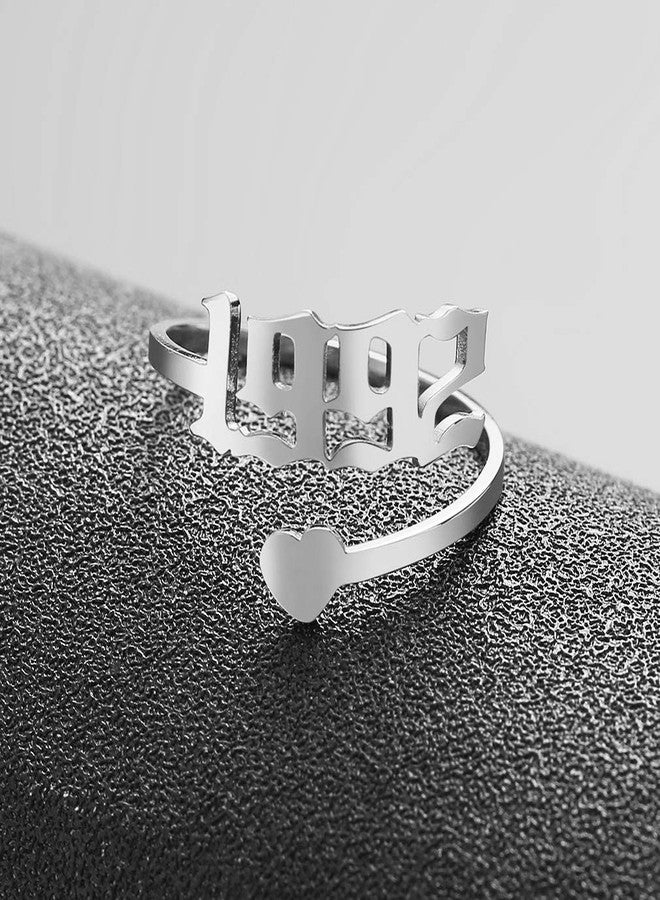 SKQIR Year Open Ring for Women,Men Promise Rings Engagement Wedding Band Stainless Steel Ring for Girl Jewelry Gift(Silver,1992) - Image 3