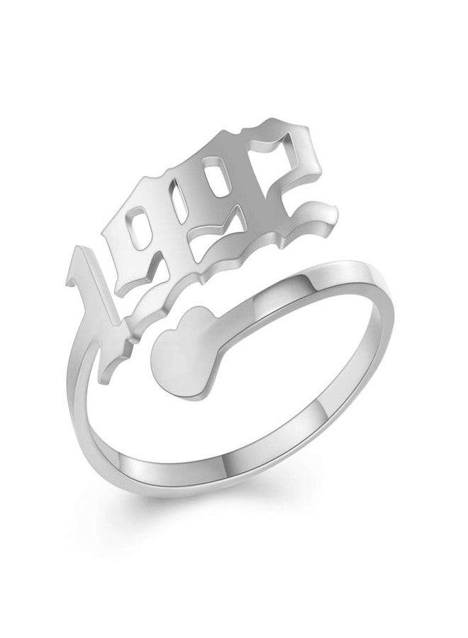 SKQIR Year Open Ring for Women,Men Promise Rings Engagement Wedding Band Stainless Steel Ring for Girl Jewelry Gift(Silver,1992) - Image 1