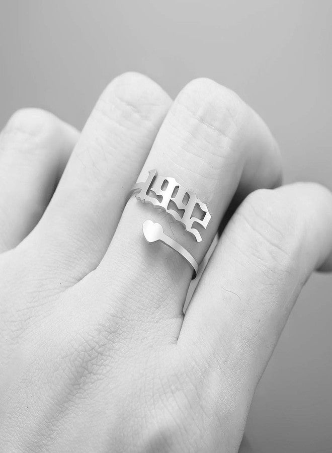 SKQIR Year Open Ring for Women,Men Promise Rings Engagement Wedding Band Stainless Steel Ring for Girl Jewelry Gift(Silver,1992) - Image 4