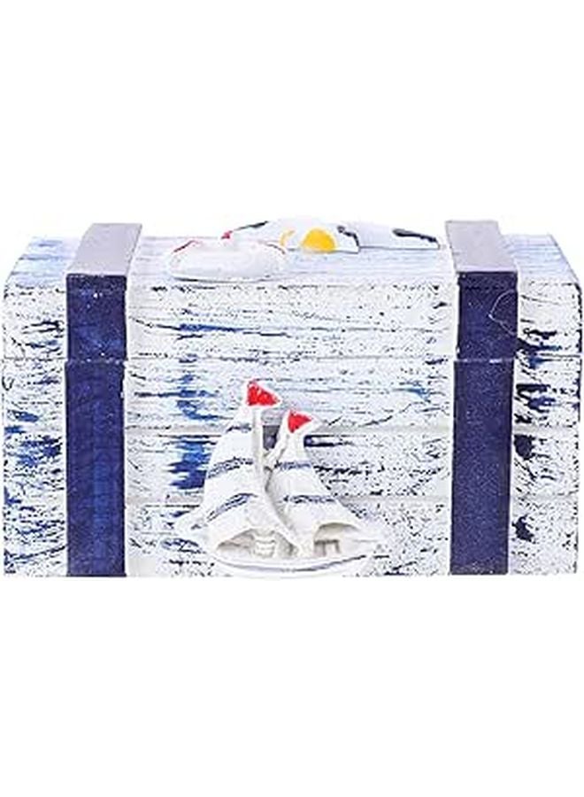 Vintage Sailboat Pattern Wooden Jewelry Box Rectangular Tabletop Storage Organizer - Image 1
