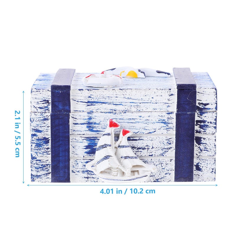 Vintage Sailboat Pattern Wooden Jewelry Box Rectangular Tabletop Storage Organizer - Image 3