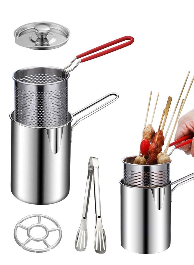 EMVANV Deep Fryer Pot Set,Mini Stainless Steel Fryer Deep Fryer Basket with Easy Grip Handle for French Fries, Fried Taro Balls, Fried Chicken Wings and Fried Fish(size:5 pcs) - Image 1