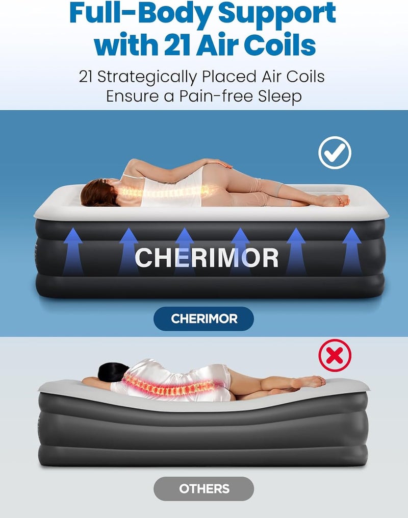 CHERIMOR Twin XL Air Mattress with Built-in Pump, 18" Raised Comfort, 80“ Length, 48Hr Leak-Proof Test, Upgraded Honeycomb Pillar Design, Supports 500 lbs, 2-Min Inflation for Home, Guests & Camping - Image 4