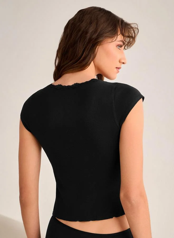 Splash FAV Ribbed Camisole with Lace Trim