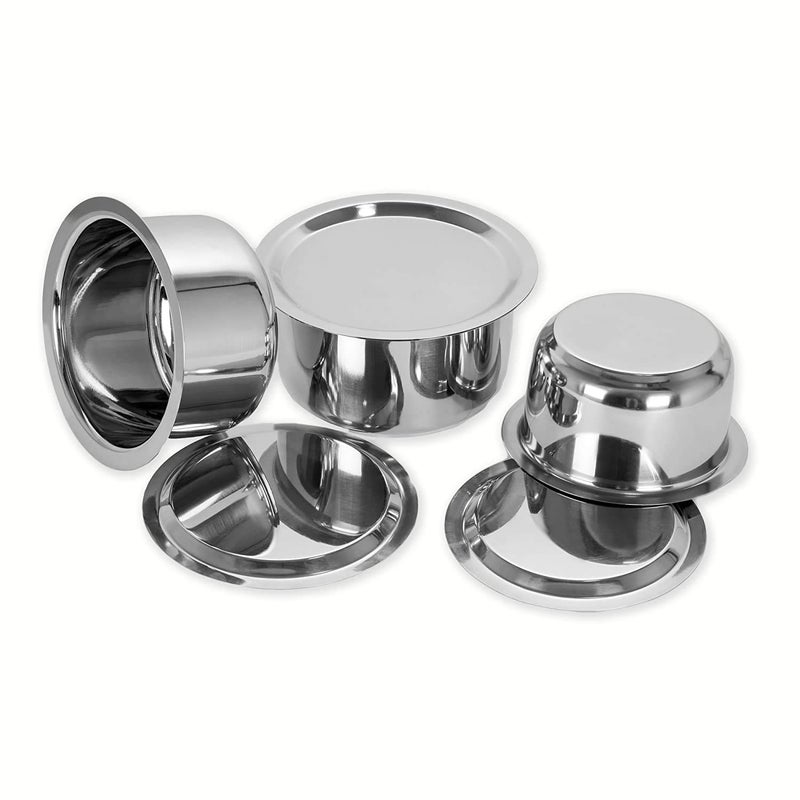 Vinayak Traders 3 Pcs Stainless Steel Induction & Gas Stove Friendly Container Set/Tope/Cookware Set with Lids - Size No.10 & No.11 