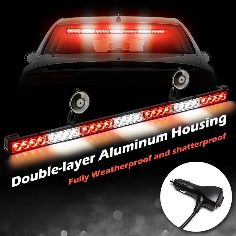 SmallfatW 32 Inch 28 LED Hazard Emergency Warning Traffic Advisor Flash Strobe Light Bar with Cigar Lighter and Suction Cups (Red/White) - Image 2