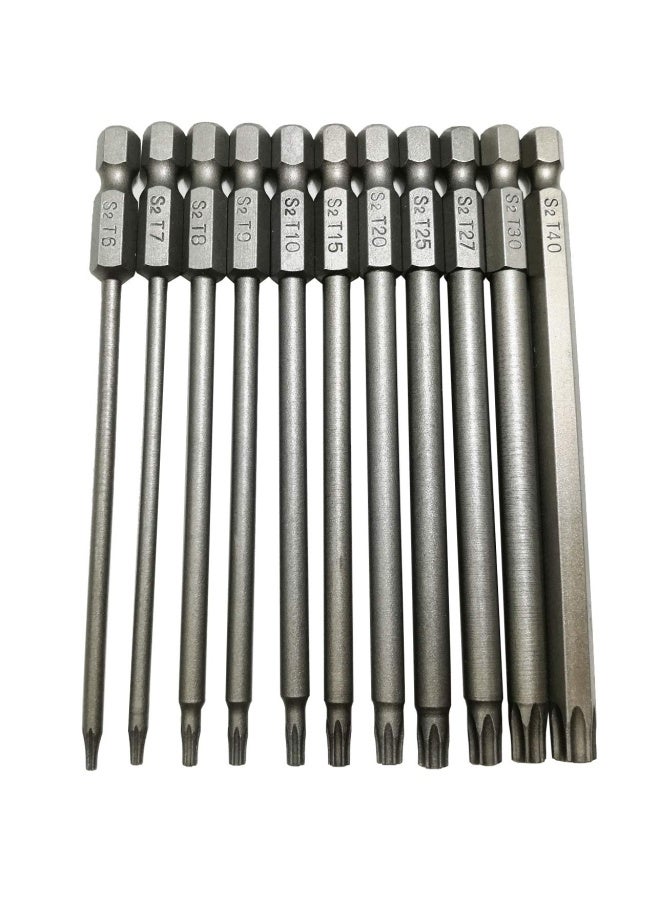 Ydlqwcz  Long Torx Security Head Screwdriver Drill Set 1 4 Inch Hex Shank T6 T7 T8 T9 T10 T15 T20 T25 T27 T30 T40 11 Pieces 4 Inch Length S2 Steel Torx Screwdriver Bit Set 11pcs Torx Head 100mm  - Image 1