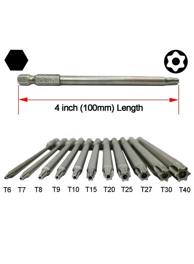 Ydlqwcz  Long Torx Security Head Screwdriver Drill Set 1 4 Inch Hex Shank T6 T7 T8 T9 T10 T15 T20 T25 T27 T30 T40 11 Pieces 4 Inch Length S2 Steel Torx Screwdriver Bit Set 11pcs Torx Head 100mm  - Image 4