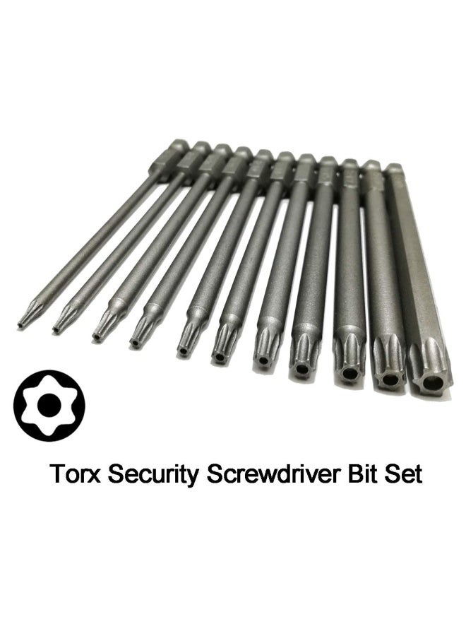 Ydlqwcz  Long Torx Security Head Screwdriver Drill Set 1 4 Inch Hex Shank T6 T7 T8 T9 T10 T15 T20 T25 T27 T30 T40 11 Pieces 4 Inch Length S2 Steel Torx Screwdriver Bit Set 11pcs Torx Head 100mm  - Image 2