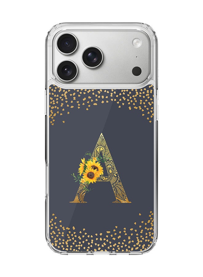 Stylizedd Classic Clear MagSafe Case for iPhone 17 Pro Max , Hybrid Soft Case Flexible Edges Anti Drop TPU PC Gel Thin Transparent Cover [ Designed for iPhone 17 Pro Max ] - Custom Monogram Initial Letter Floral Pattern Alphabet - A  (Grey ) - Image 1