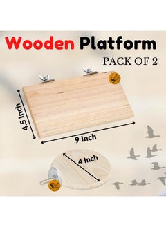 Sage Square Bird Wooden Circle & Stand Platform Combo Of Two (9 * 4.5 & 4 Inches) Rectangle & Cirle Shaped Perch Stand, Cage Accessories Playful Toy, Suitable For Birds, Parrots, Budgies  - Image 2