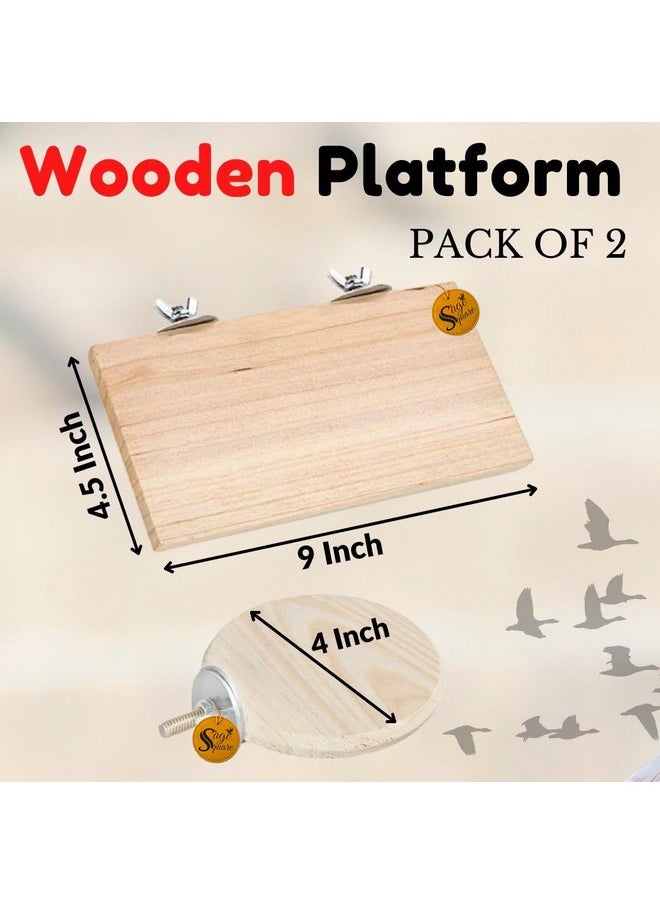 Sage Square Bird Wooden Circle & Stand Platform Combo Of Two (9 * 4.5 & 4 Inches) Rectangle & Cirle Shaped Perch Stand, Cage Accessories Playful Toy, Suitable For Birds, Parrots, Budgies  - Image 2