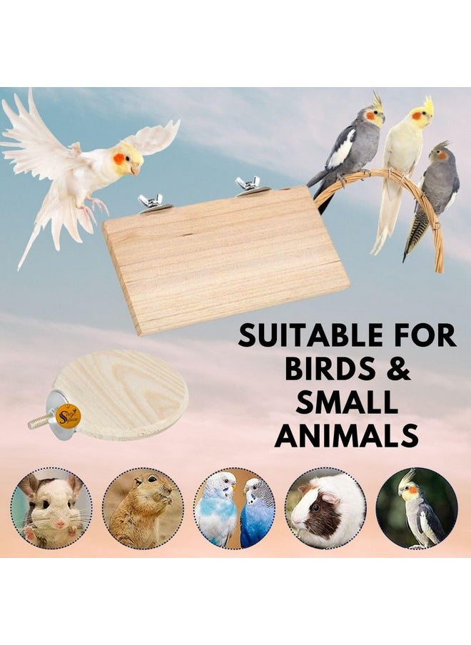Sage Square Bird Wooden Circle & Stand Platform Combo Of Two (9 * 4.5 & 4 Inches) Rectangle & Cirle Shaped Perch Stand, Cage Accessories Playful Toy, Suitable For Birds, Parrots, Budgies  - Image 5