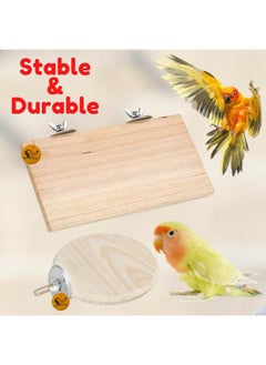 Sage Square Bird Wooden Circle & Stand Platform Combo Of Two (9 * 4.5 & 4 Inches) Rectangle & Cirle Shaped Perch Stand, Cage Accessories Playful Toy, Suitable For Birds, Parrots, Budgies  - Image 3
